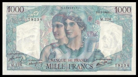 billet de 1000 francs minerve et hercule