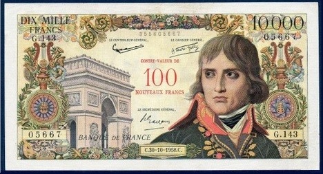 100 nouveaux francs sur 10000 francs bonaparte