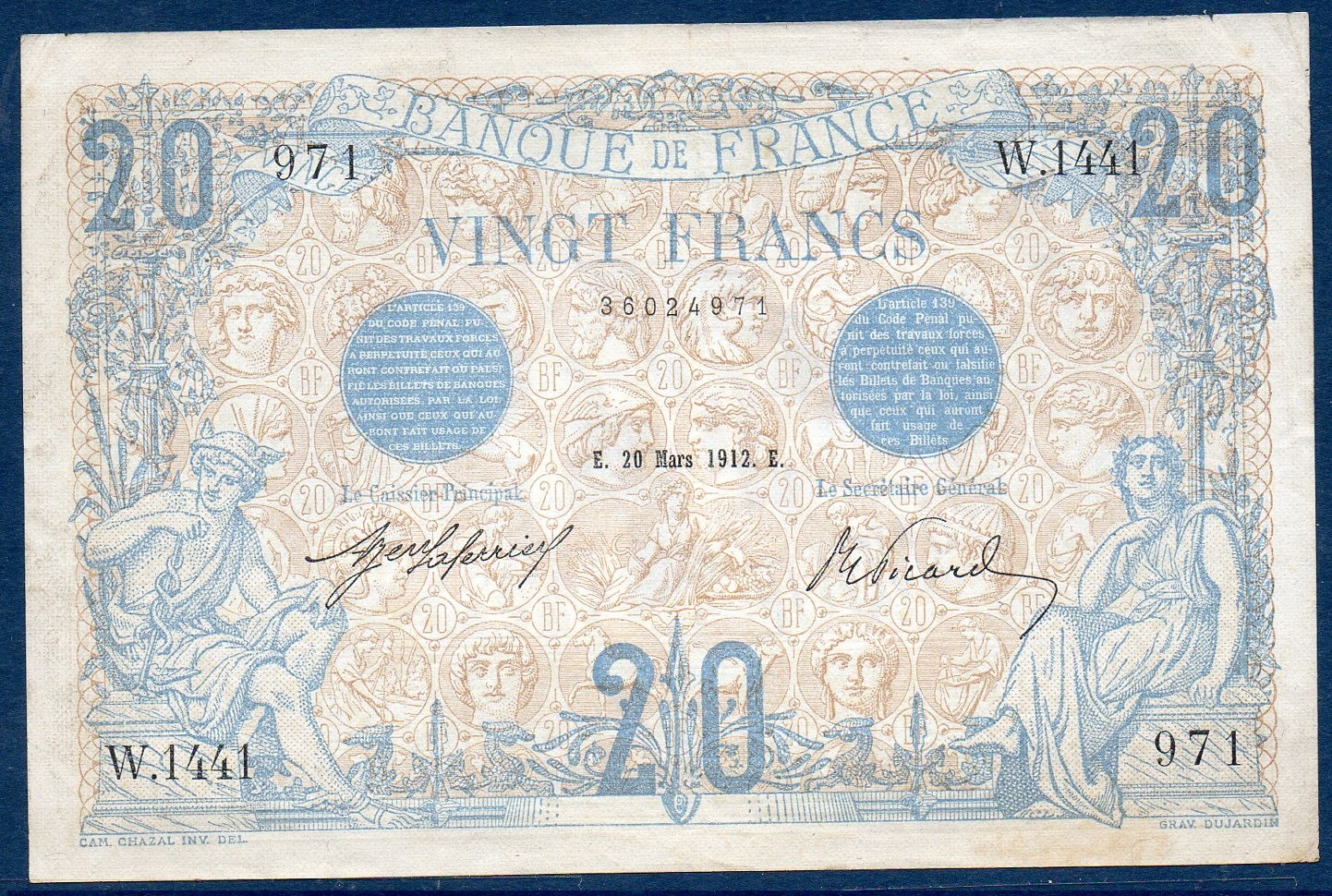 billet de 20 francs bleu