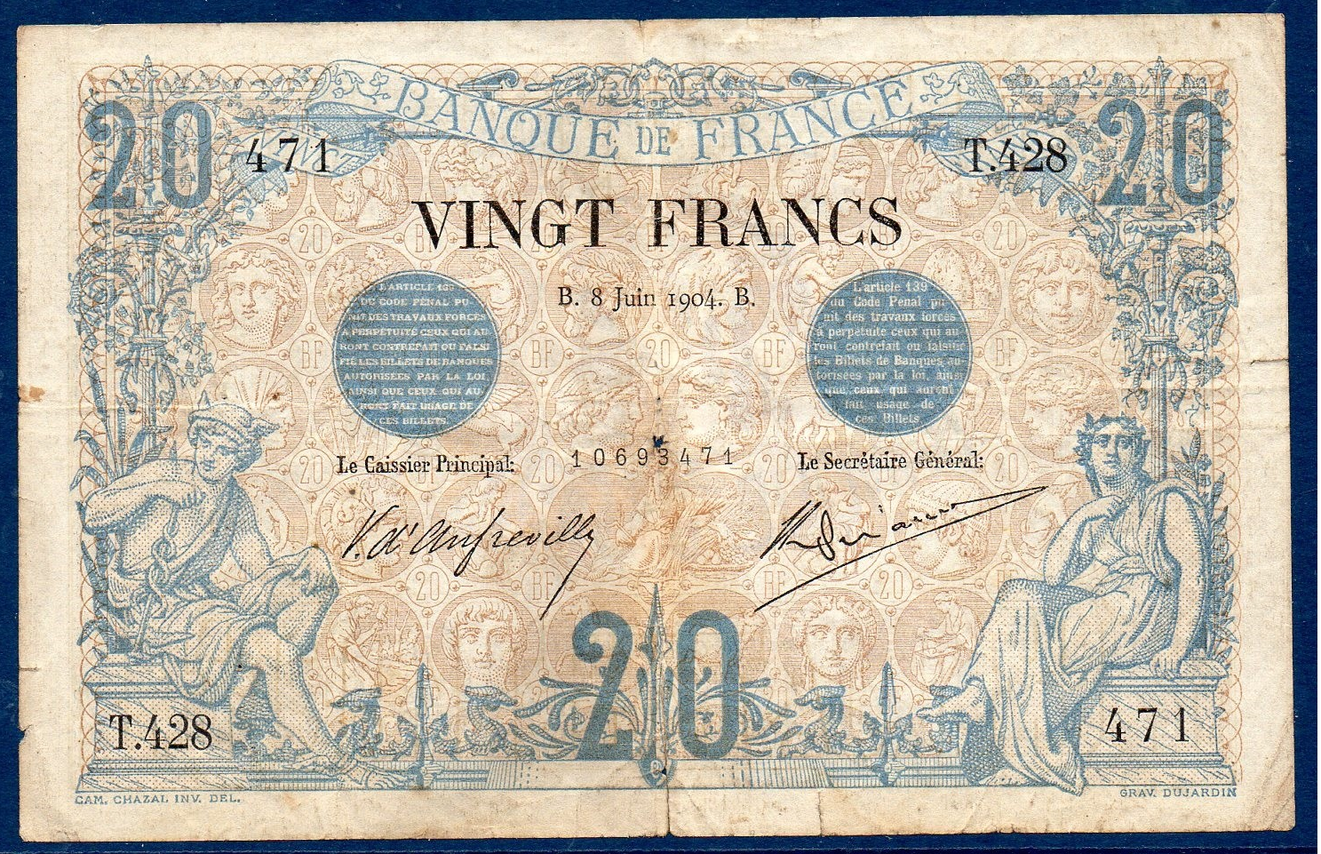 billet de 20 francs noir