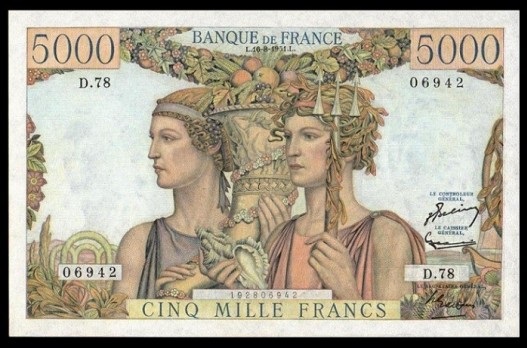 billet de 5000 francs terre et mer