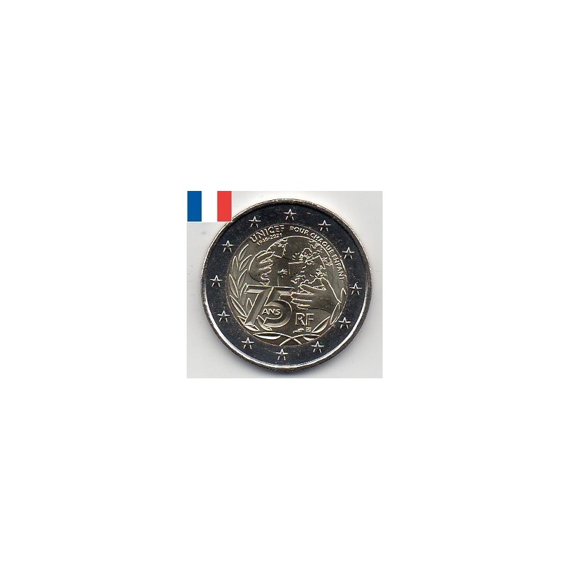 2 euro commémorative France 2021 Unicef piece de monnaie €  Issoire